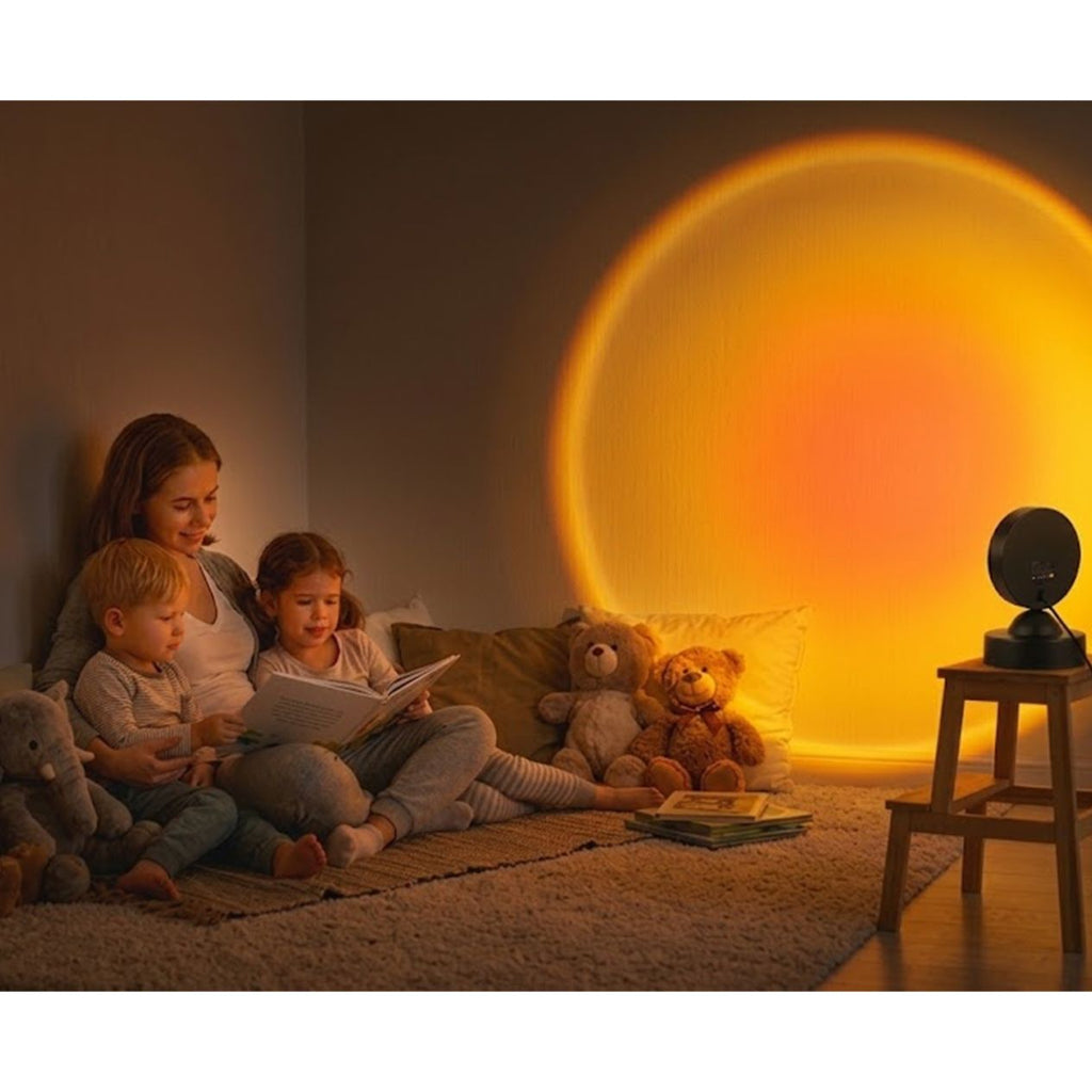 Lampe coucher de soleil allumée dans le noir